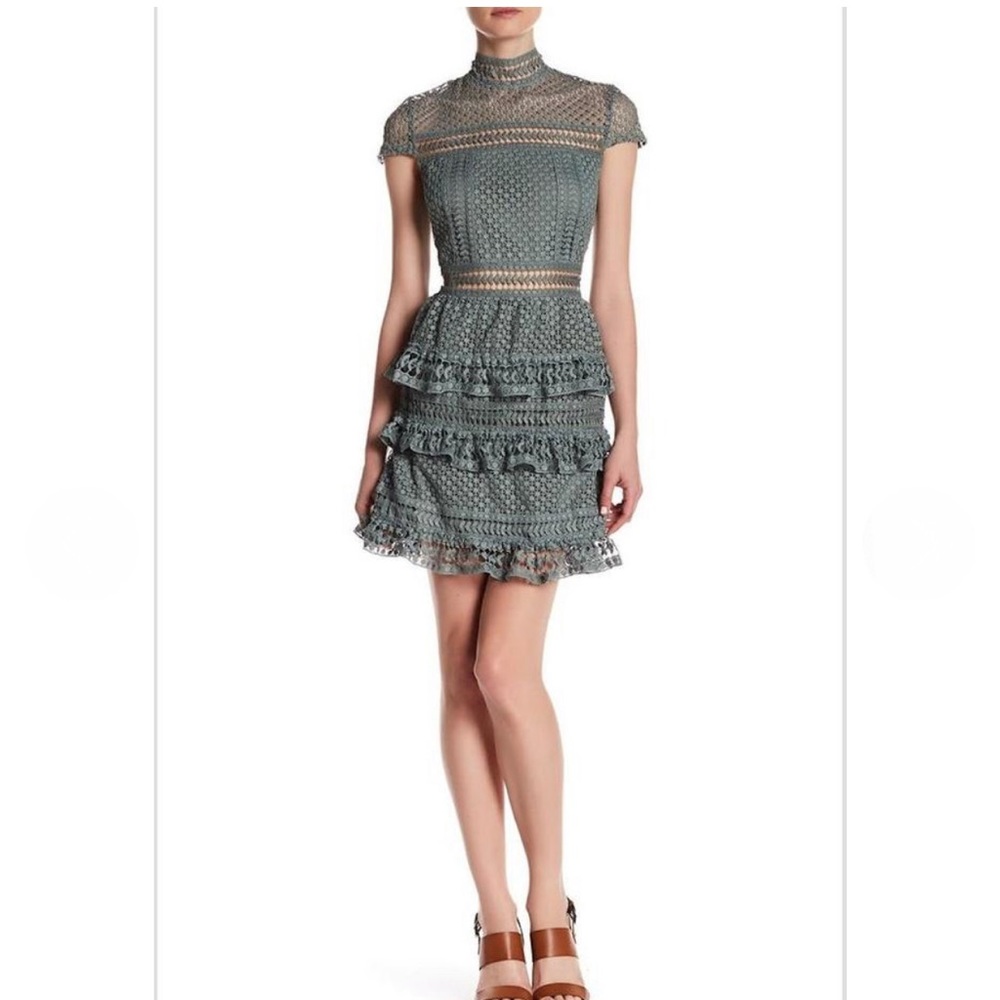 Sage Green Lace Tiered Ruffle Party Night Out Cocktail Dress